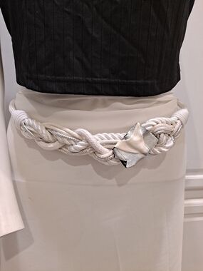 Rhea Costa Vintage 80s Braided White Rope Belt with Silver Knot Accent